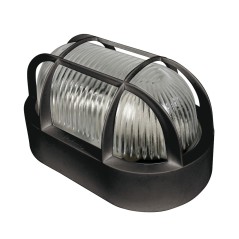 LÂMPADA DE PAREDE EXTERIOR OVAL PRETA. 60 W
